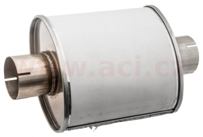 univerzální tlumič oválný vstup/výstup na středu, průměr těla 140/220mm, délka těla 250mm, vnitřní průměr 76mm NEREZ