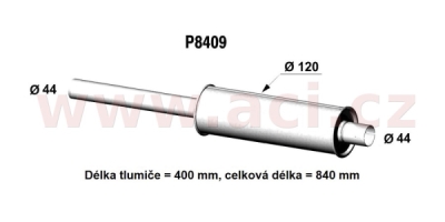 univerzální tlumič kulatý (trubka 44 mm, délka 84 cm) (tělo 120 cm, délka 40 cm) FENNO
