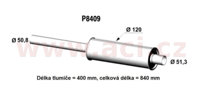 univerzální tlumič kulatý (trubka 51 mm, délka 84 cm) (tělo 120 cm, délka 40 cm) FENNO