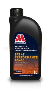 MILLERS OILS plně syntetický olej pro 4-takt. motory motocyklů Motorsport ZFS 4T Performance 10w40 1l