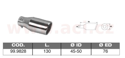 koncovka výfuku nerezová kulatá, vnější průměr 76mm, délka 130mm, vnitřní průměr 45-50mm ASSO