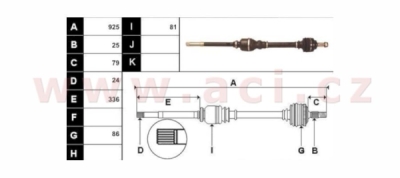 poloosa AVORD délka 925 mm, 25 drážek u kola, 24 drážek u převodovky (převodovka BE4R), P, repasovaný originál (+vratná část 595Kč