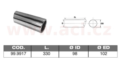 koncovka výfuku nerezová kulatá, vnější průměr 102mm, délka 330mm, vnitřní průměr 98mm ASSO