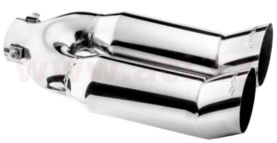 koncovka výfuku nerezová dvojitá kulatá, vnější průměr 2x76mm, délka 200mm, vnitřní průměr 45-58mm ASSO