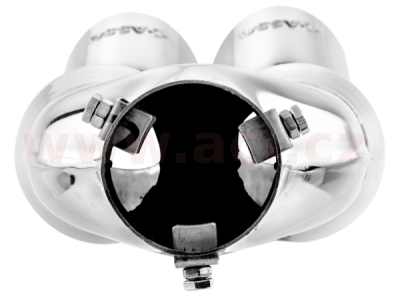 koncovka výfuku nerezová dvojitá kulatá, vnější průměr 2x76mm, délka 200mm, vnitřní průměr 45-58mm ASSO