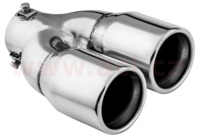 koncovka výfuku nerezová dvojitá kulatá, vnější průměr 2x76mm, délka 210mm, vnitřní průměr 45-58mm ASSO