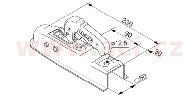 tažná spojka AL-KO AK 7 - 50 Ausf. D na čtyřhran 50x50 mm, 750 kg pro nebržděné přívěsy ORIGINÁL