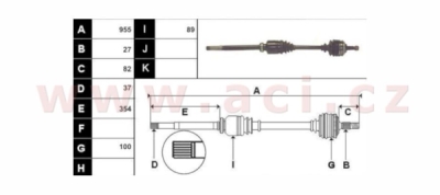 poloosa AVORD délka 955 mm, 27 drážek u kola, 37 drážek u převodovky, +ABS 48z (převodovka ML), P, repasovaný originál (+vratná čá