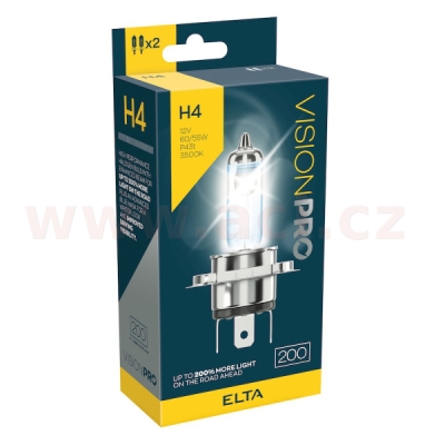 ELTA žárovka 12V H4 60-55W P43t VisionPro +200%, sada (2ks)