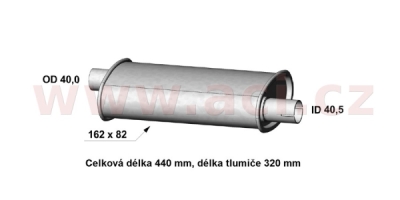 univerzální tlumič plochý, průměr tlumiče 162x82, průměr 40