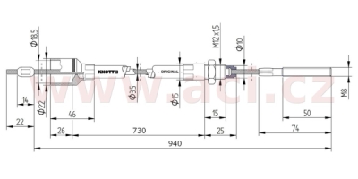 lanovod brzdový KNOTT 730/940 mm, závit M8, ORIGINÁL