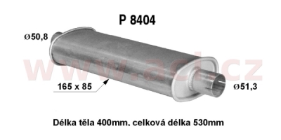 univerzální tlumič plochý (trubka 51 mm, délka 53 cm) (tělo 16,5x8,5 cm, délka 40 cm) FENNO