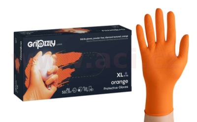 Rukavice nitrilové vroubkované oranžové GRIPZZLY, velikost XXL (50ks)