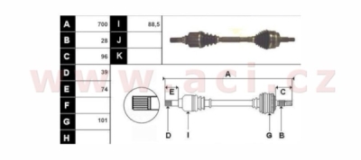 poloosa AVORD délka 700 mm, 28drážek u kola, 39 drážek u převodovky, +ABS 51z, L, repasovaný originál (+vratná část 595Kč/24€)