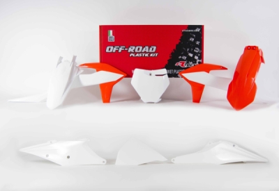sada plastů KTM, RTECH (oranžovo-bílá, 6 dílů, vč. L krytu vzduch filtru)
