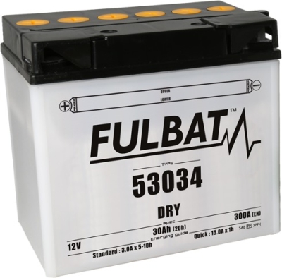 baterie 12V, 53034, 30Ah, 300A, levá, konvenční 186x130x171, FULBAT (vč. balení elektrolytu)