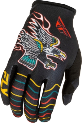 rukavice LITE AMERICANA, FLY RACING - USA 2026 (černá/červená/zlatá, vel. XL)
