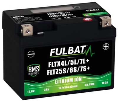 lithiová baterie LiFePO4 YTX4L-BS, YTX5L-BS, YTZ5S-BS FULBAT 12V, 3Ah, 180A, hmotnost 0,60 kg, 107x56x85