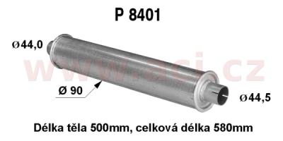 univerzální tlumič kulatý (trubka 44 mm, délka 58 cm) (tělo 9 cm, délka 50 cm) FENNO