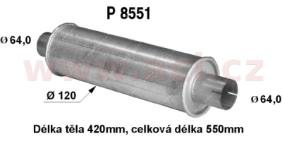 univerzální tlumič kulatý (trubka 64 mm, délka 55 cm) (tělo 12 cm, délka 42 cm) FENNO