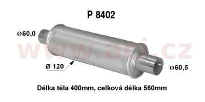 univerzální tlumič kulatý (trubka 60 mm, délka 56 cm) (tělo 12 cm, délka 40 cm) FENNO