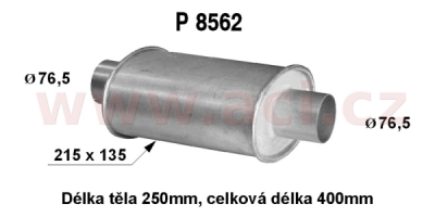 univerzální tlumič plochý (trubka 76,5 mm, délka 40 cm) (tělo 21,5x13,5 cm, délka 25 cm) FENNO