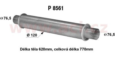univerzální tlumič kulatý (trubka 76,5 mm, délka 77 cm) (tělo 12 cm, délka 62 cm) FENNO