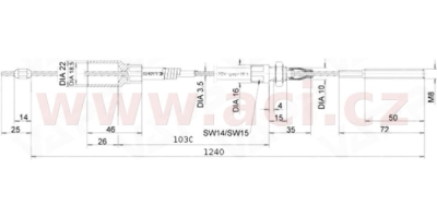 lanovod brzdový KNOTT 1030/1240 mm, závit M8, ORIGINÁL