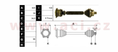 poloosa AVORD d=625 mm, 38 dr. u kola, u převodovky 6x M10 průměr 130 mm, +ABS 45z (ŠKODA, VW), P, repasovaný originál (+vratná čá