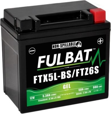 baterie 12V, YTX5L-BS / YTZ6S GEL, 12V, 5Ah, 90A, bezúdržbová GEL technologie 113x70x105 FULBAT (aktivovaná ve výrobě)