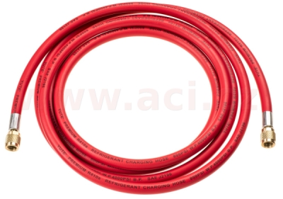 hadice červená HP 3 m R134a, plnička 1/4" SAE, rychlospojka 1/4" SAE