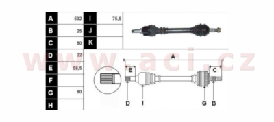 poloosa AVORD délka 594 mm, 25 drážek u kola, 22 drážek u převodovky, +ABS 29z (převodovka MA), L, repasovaný originál (+vratná čá