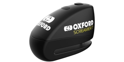 zámek kotoučové brzdy SCREAMER 7, OXFORD (integrovaný alarm, černý/černý, průměr čepu 7 mm)