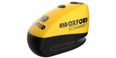 zámek kotoučové brzdy SCREAMER 7, OXFORD (integrovaný alarm, žlutý/černý, průměr čepu 7 mm)