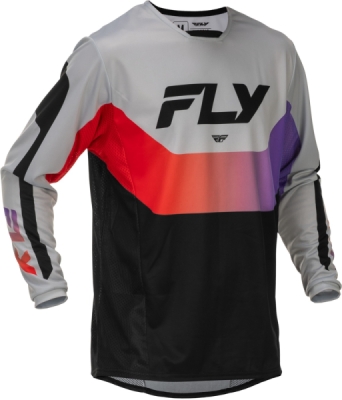 dres KINETIC, FLY RACING - USA 2026 (šedá/červená/fialová/černá, vel. L)