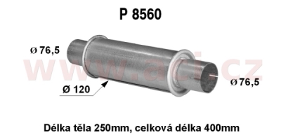 univerzální tlumič kulatý (trubka 76,5 mm, délka 40 cm) (tělo 12 cm, délka 25 cm) FENNO