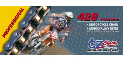řetěz 428MX, ČZ - ČR (barva zlatá, 120 článků vč. rozpojovací spojky CLIP)