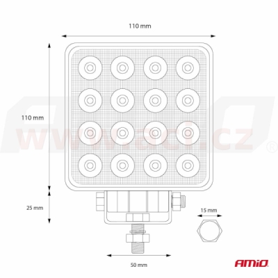 LED pracovní světlo, napětí 9-36 V, (16 LED 3030), svět. tok 3800 lm, (110 x 110 mm)