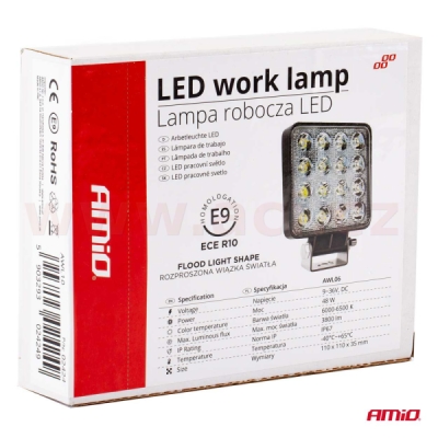 LED pracovní světlo, napětí 9-36 V, (16 LED 3030), svět. tok 3800 lm, (110 x 110 mm)