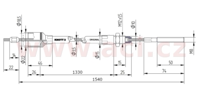 lanovod brzdový KNOTT 1330/1540 mm, závit M8, ORIGINÁL