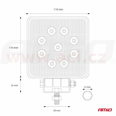 LED pracovní světlo, napětí 9-36 V, (9 LED 3030), svět. tok 2160 lm, (110 x 110 mm)