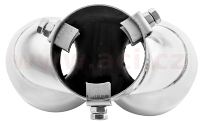 koncovka výfuku nerezová dvojitá kulatá, vnější průměr 2x80mm, délka 305mm, vnitřní průměr 45-50mm ASSO