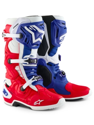 boty TECH 10 limitovaná edice FORTITUDE, ALPINESTARS (bílá/modrá/červená, vel. 44,5)