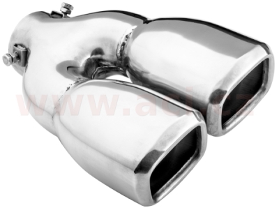 koncovka výfuku nerezová dvojitá obdélníková, vnější průměr 2x76mm, délka 230mm, vnitřní průměr 45-58mm ASSO