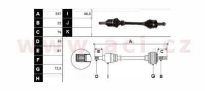 poloosa AVORD délka 557 mm, 22 dr. u kola, 22dr. u př. (ABS na náboji) do VIN 0047303, L, repasovaný originál (+vratná část 595