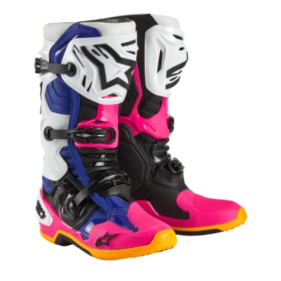 boty TECH 10 limitovaná edice COAST, ALPINESTARS (bílá/tmavě modrá/růžová/žlutá fluo/oranžová/černá, vel. 42)