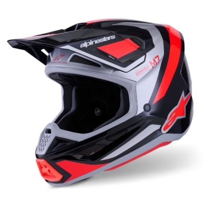 přilba SUPERTECH S-M7 RISE, ALPINESTARS (černá/stříbrná/červená fluo, vel. L)