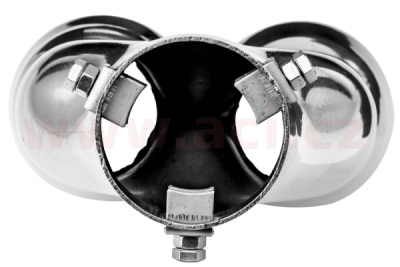koncovka výfuku nerezová dvojitá kulatá, vnější průměr 2x80mm, délka 210mm, vnitřní průměr 45-58mm ASSO