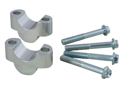 sada na zvýšení řídítek + 20 mm (průměr 22 mm) vč. šroubů, RTECH (stříbrná)