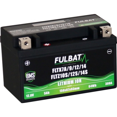 lithiová baterie  LiFePO4  YTX7A-BS, YTZ14S-BS  FULBAT  12V, 5Ah, 300A, hmotnost 0,85 kg, 150x87x93